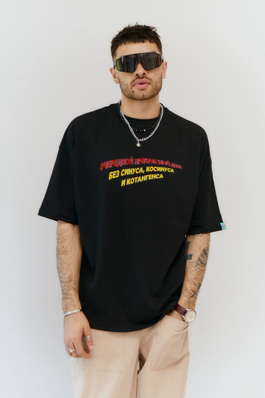 ФУТБОЛКА OVERSIZE МУЖСКАЯ / «СИНУС, КОСИНУС», ЧЕРНАЯ — изображение 4