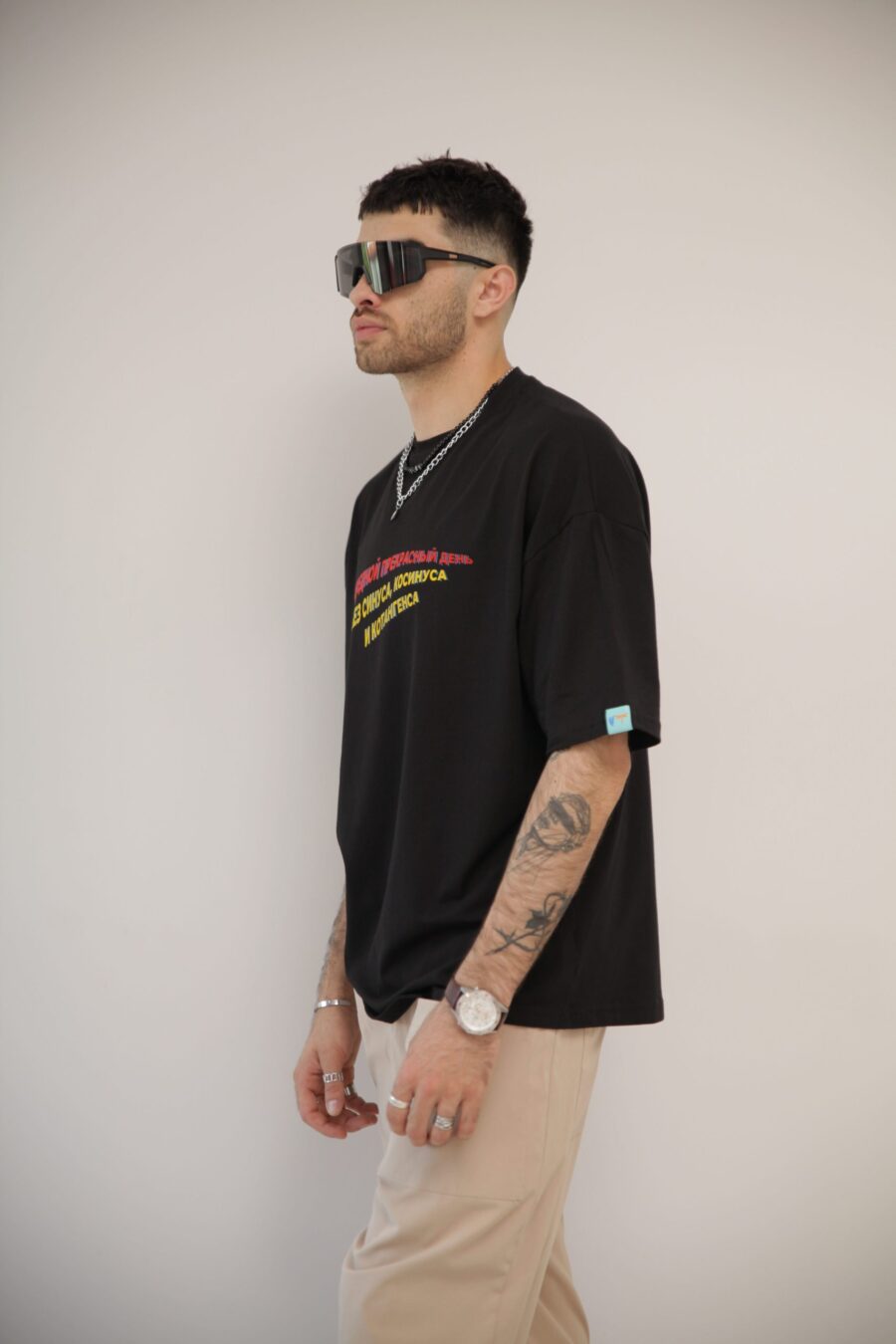 ФУТБОЛКА OVERSIZE МУЖСКАЯ / «СИНУС, КОСИНУС», ЧЕРНАЯ — изображение 3