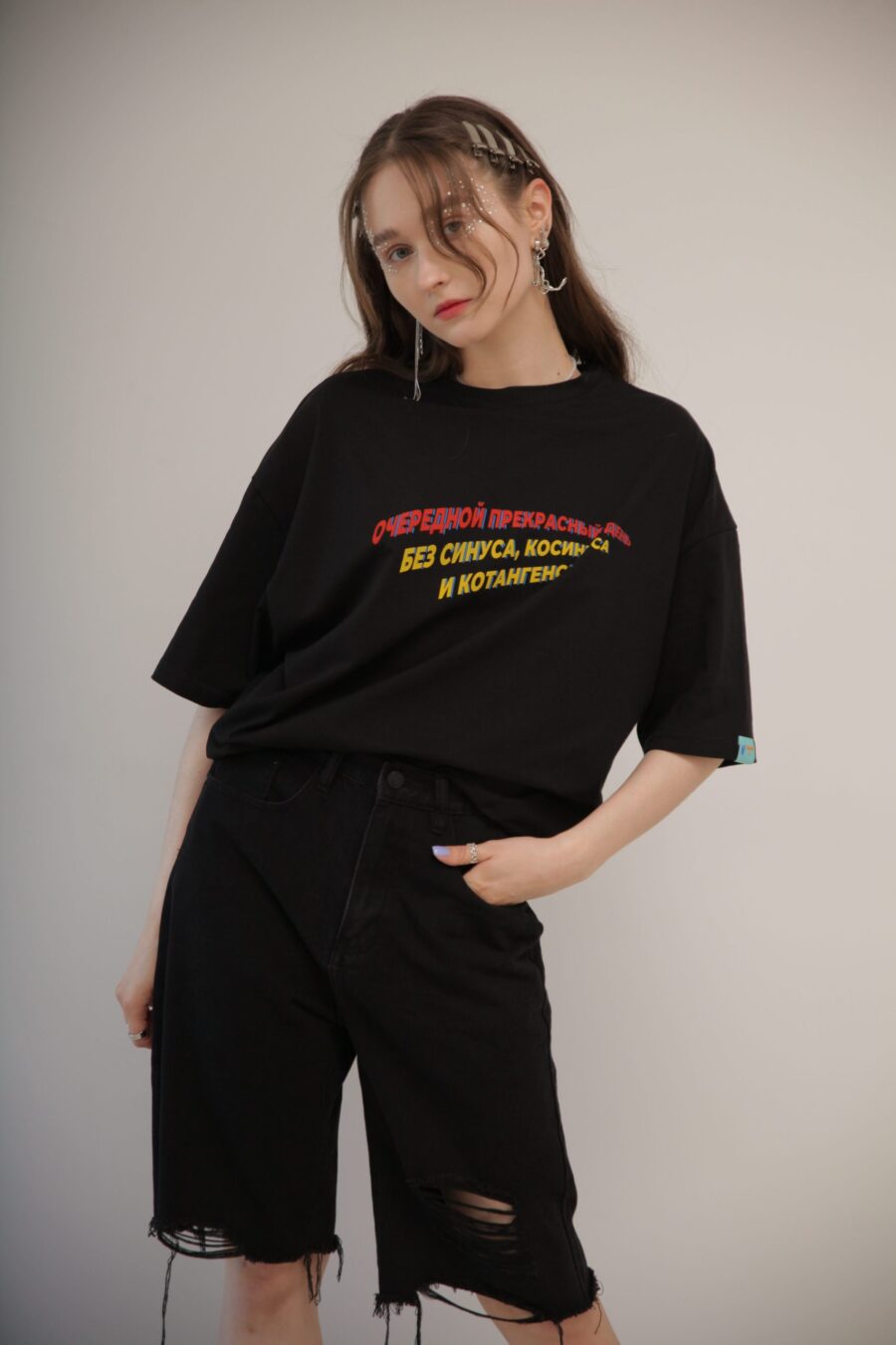 ФУТБОЛКА OVERSIZE ЖЕНСКАЯ / «СИНУС, КОСИНУС», ЧЕРНАЯ — изображение 5